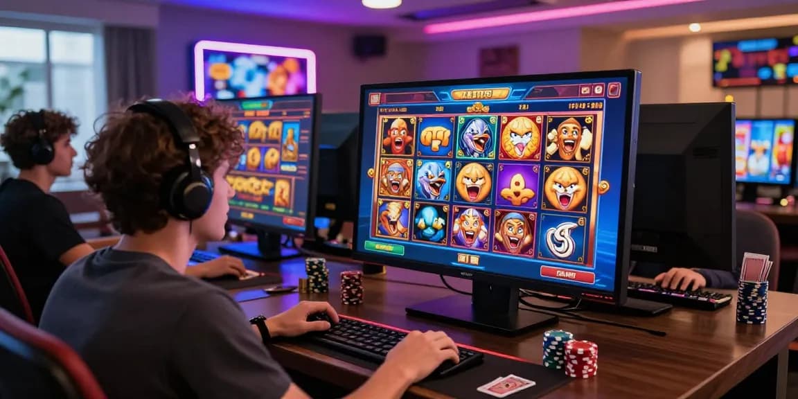 Engaging online gambling experience with daftar slot games, players enjoying vibrant graphics in a lively atmosphere.