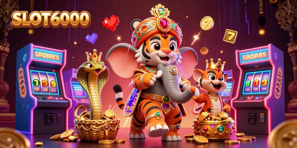 SLOT6000 showcases an exciting gaming scene with vibrant characters and slot game elements.