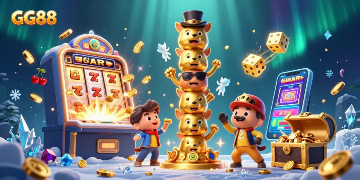 Engage in thrilling casino adventures at GG88 with dynamic 3D illustrations of games and prizes.