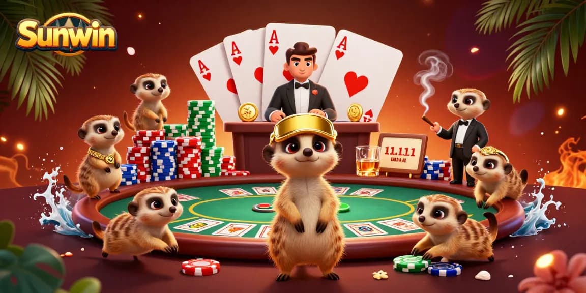 Experience thrilling gaming at Sunwin with amusing meerkats managing a lively casino.