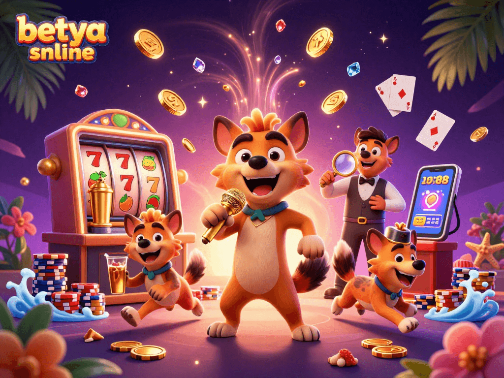 Experience the excitement of betya slots online with hyenas running a vibrant comedy casino club.