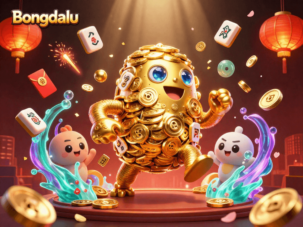 Bongdalu action scene with a golden golem and festive elements highlighting casino excitement.