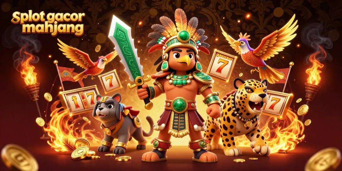 Engage in slot gacor mahjong with feisty Aztec warriors and vibrant golden elements.