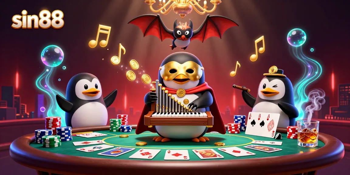 Experience the thrill at sin88 with the vibrant online gambling scene illustrated in a 3D cartoon style.