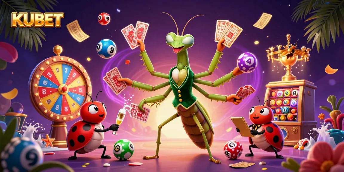 Experience the excitement at KUBET with colorful casino elements and interactive 3D characters.
