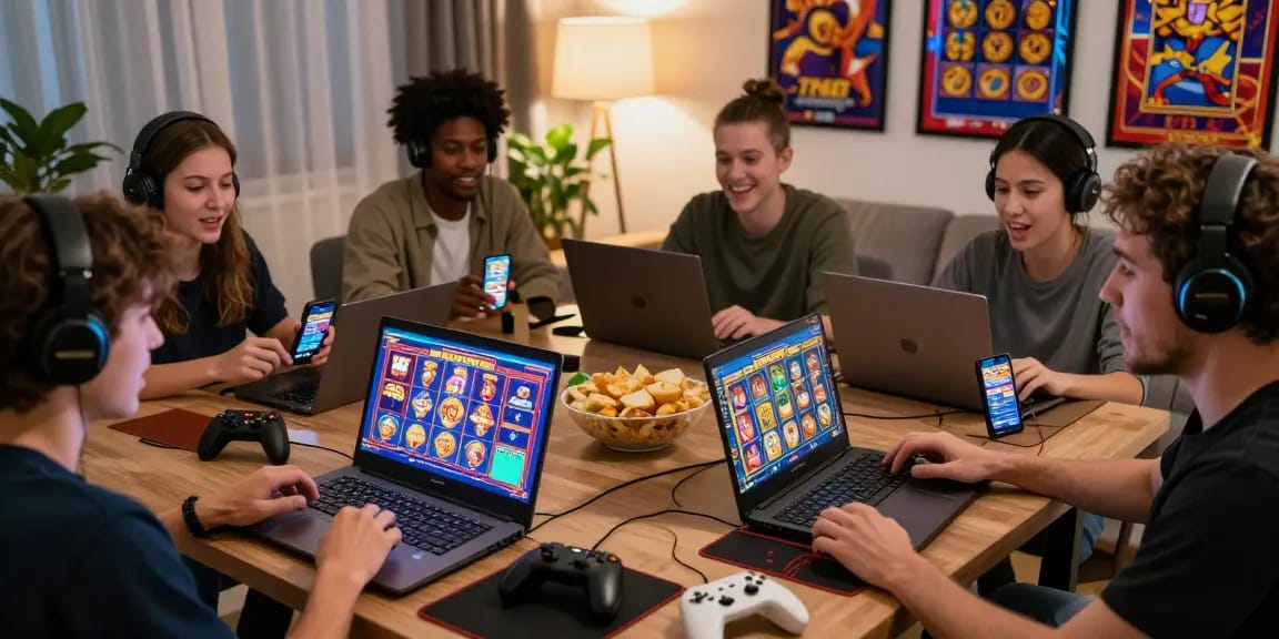 Players enjoying slot games at home while learning to hubungi kami for more information.