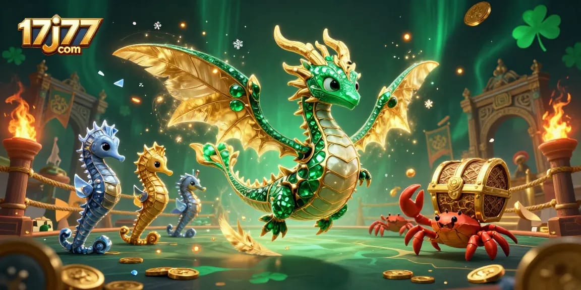 Experience epic wins at 17j77 com in this vibrant 3D casino-themed illustration.