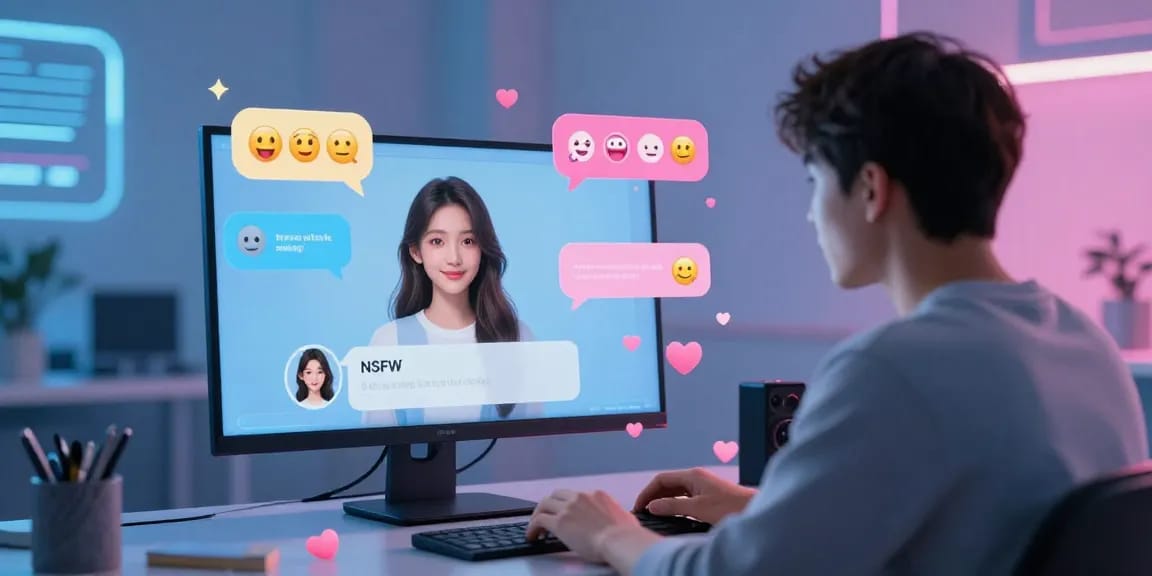 User engaging in an interactive ai chat nsfw experience, featuring customizable avatars and vibrant digital elements.