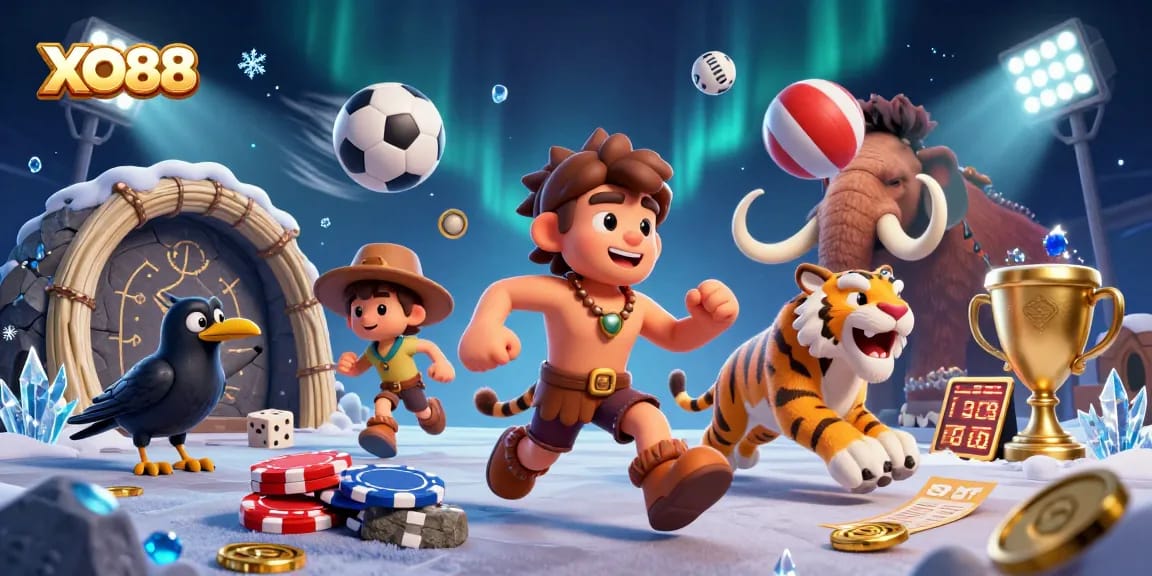 Experience engaging gameplay at XO88 with a dynamic casino scene featuring vibrant sports elements.