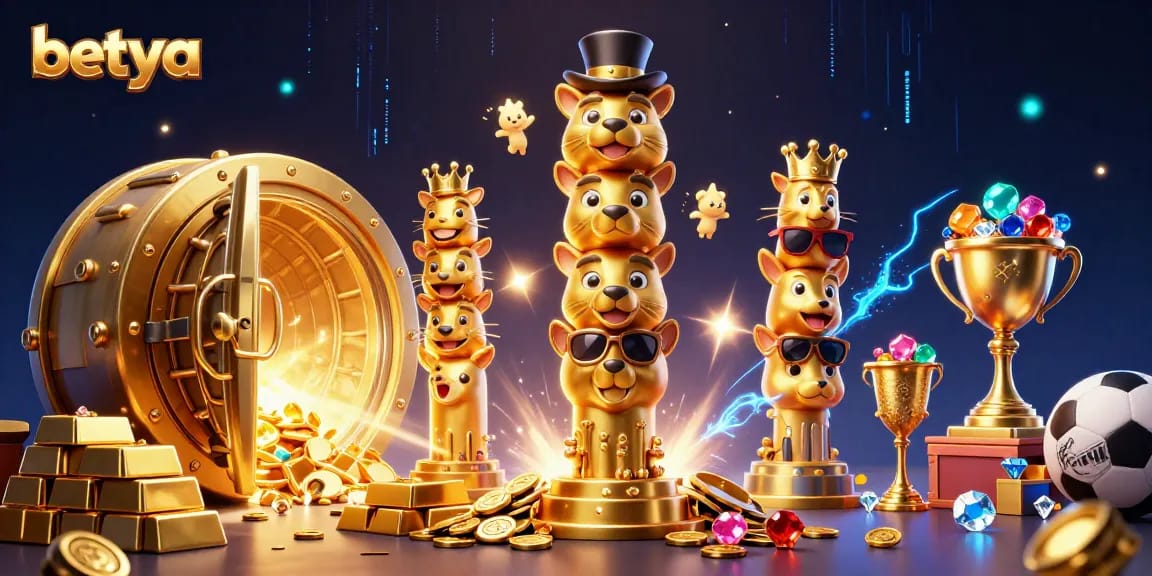 Engage with betya's exciting motorsports betting scene featuring playful 3D totem and gold elements.