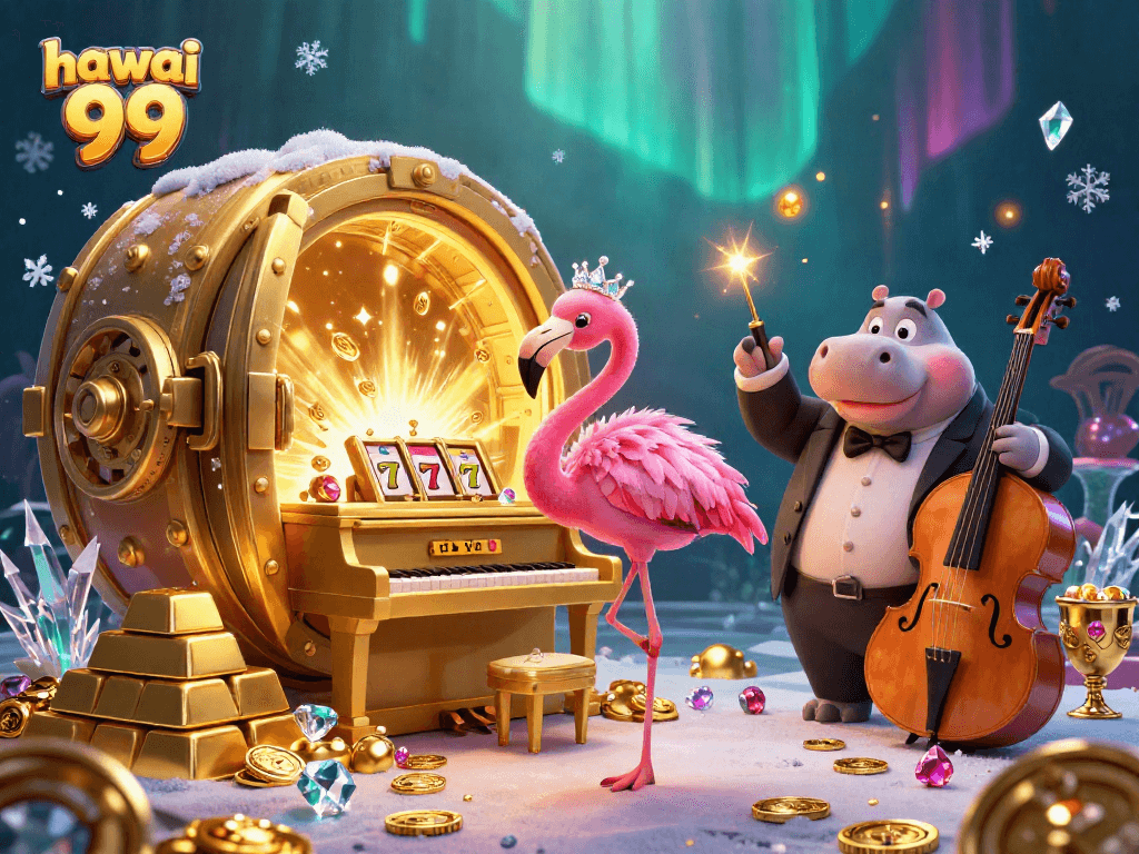 Experience the excitement of hawai 99 with a vibrant casino scene featuring captivating characters.