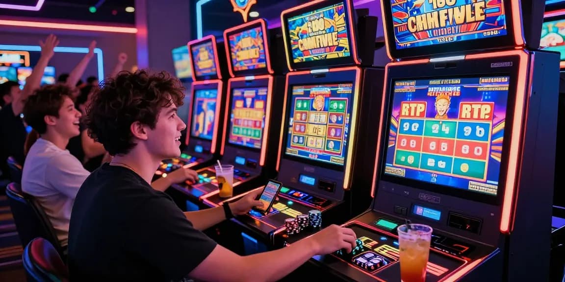 Playbook88 gaming enthusiast celebrating win at vibrant online casino.