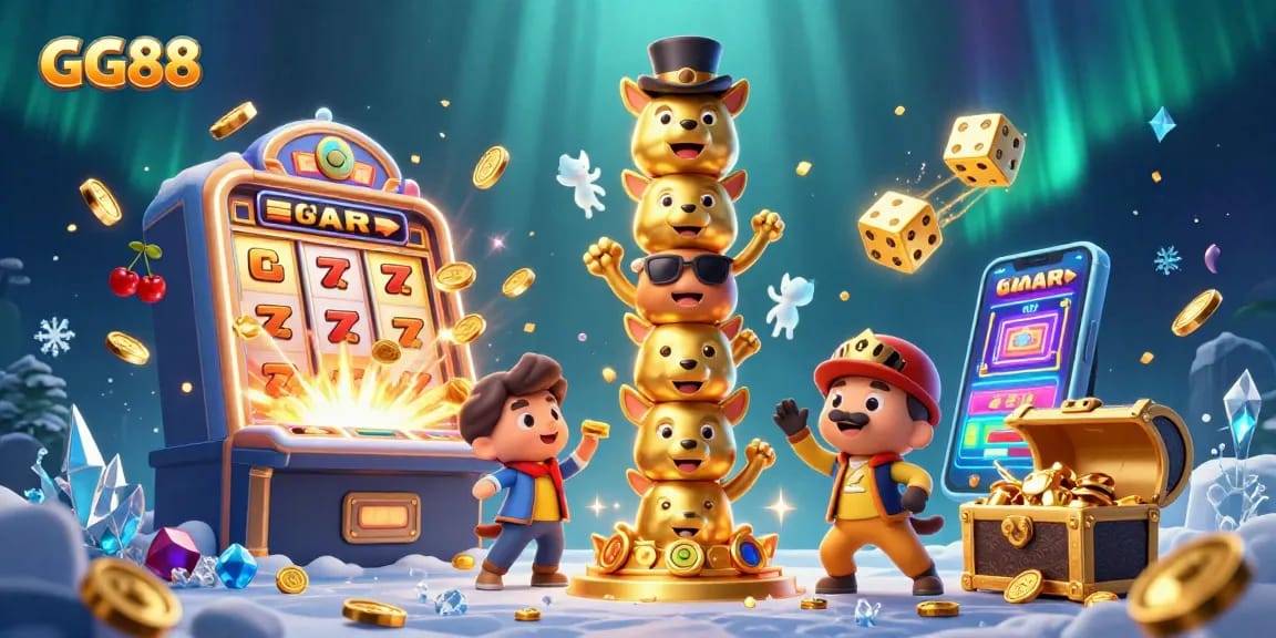 Engage in thrilling casino adventures at GG88 with dynamic 3D illustrations of games and prizes.