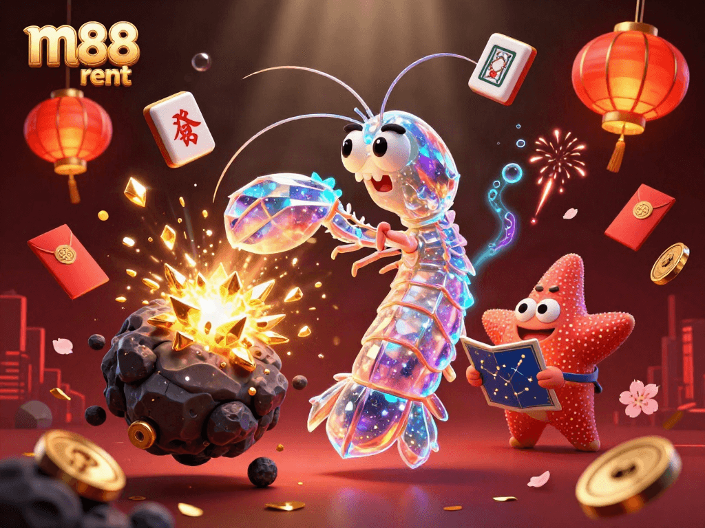 Engage in m88 rent themed gameplay with vibrant 3D characters and dynamic casino elements.
