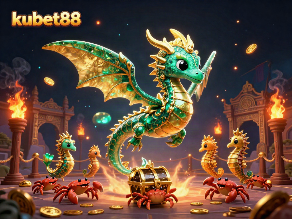 Experience the thrilling excitement of kubet88 with a vibrant 3D dragon and rich casino elements.