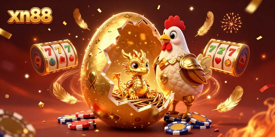 Experience thrilling gameplay at xn88 with a golden dragon guarding poker chips and slot elements.