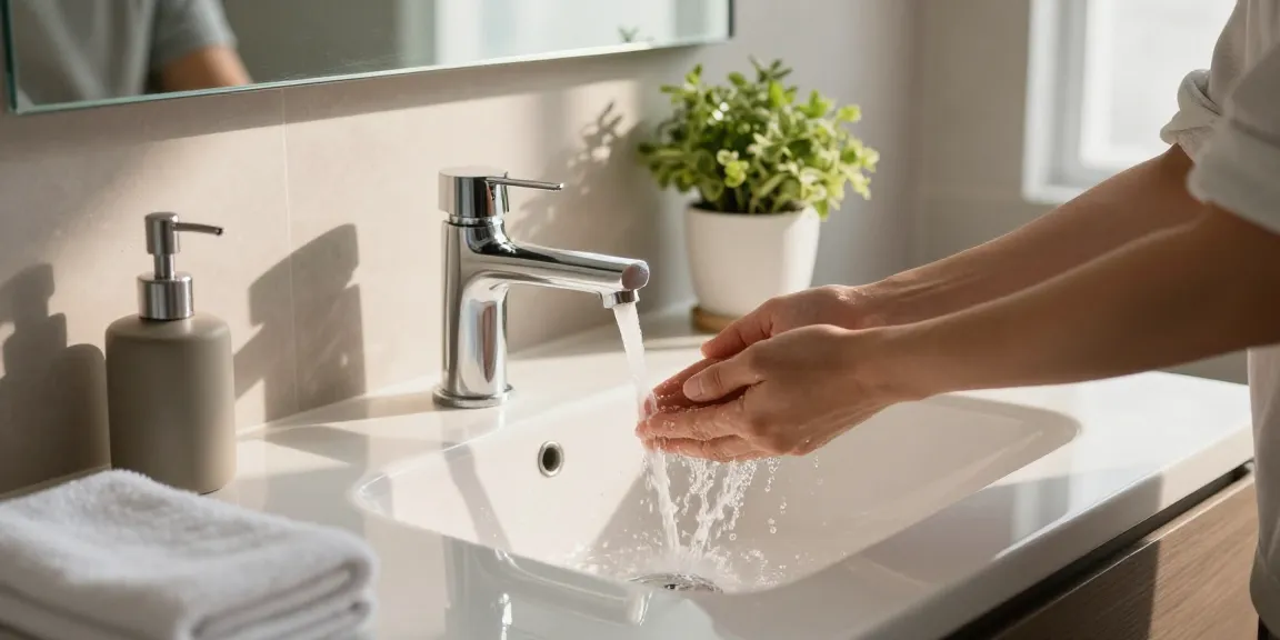 Ablution wash basin in a modern bathroom setting showcasing wudu ritual with elegant design elements.