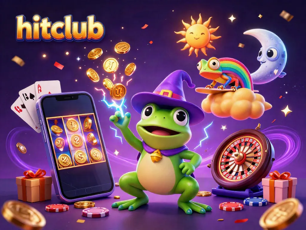 Experience the thrill of hitclub as magical characters celebrate with golden coins and vibrant casino elements.