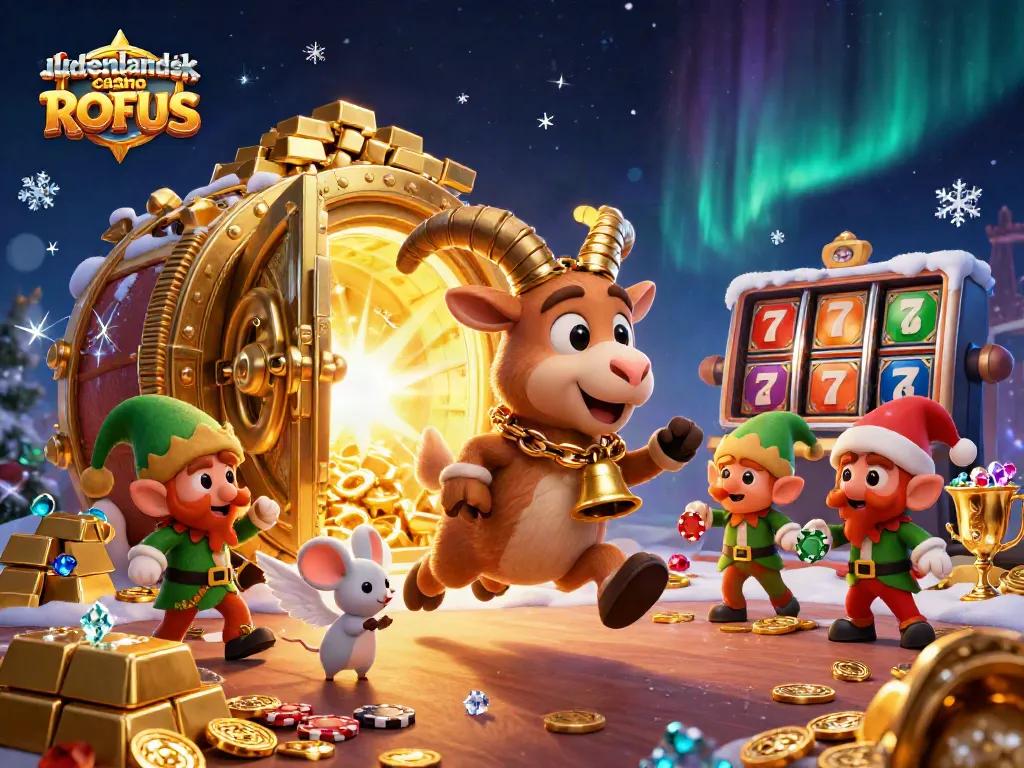 Engage in thrill-seeking action at an udenlandsk casino uden ROFUS, featuring vibrant characters enjoying a lively casino atmosphere.