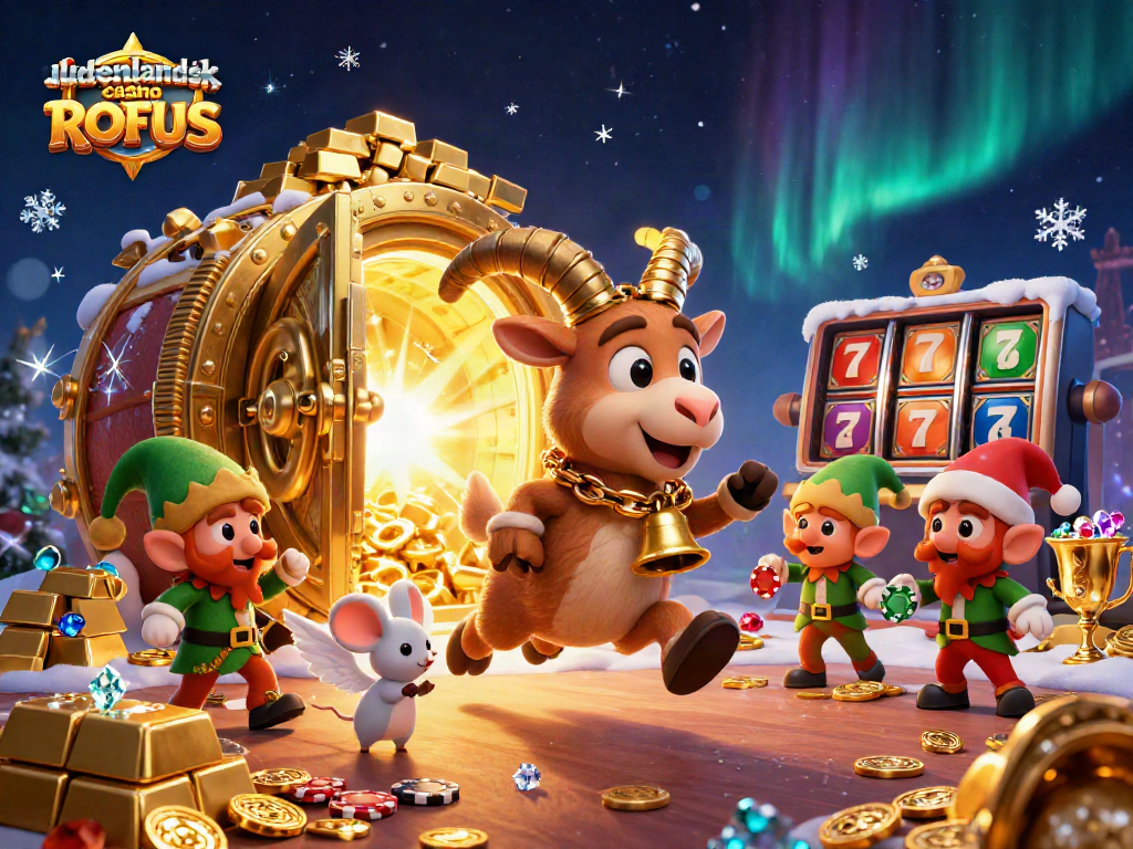 Engage in thrill-seeking action at an udenlandsk casino uden ROFUS, featuring vibrant characters enjoying a lively casino atmosphere.