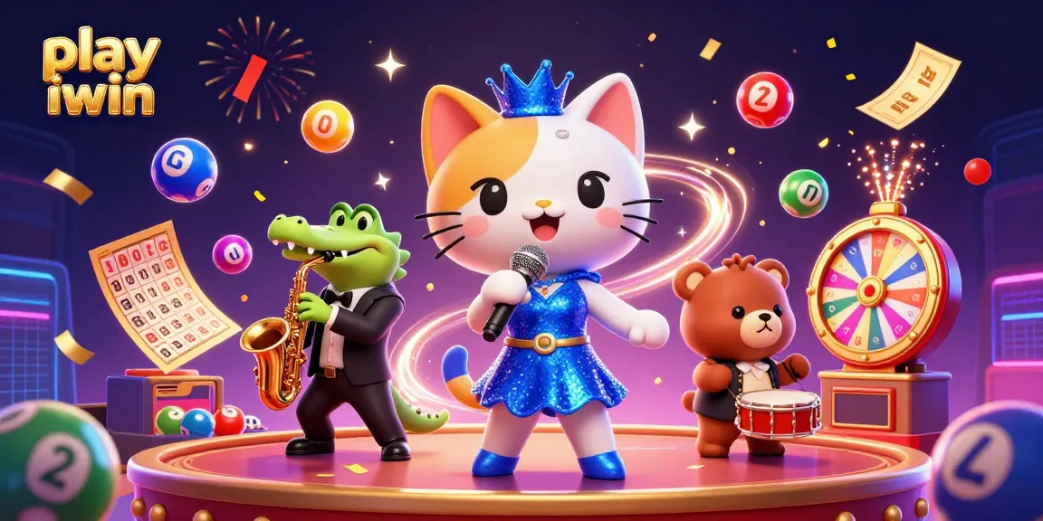 Play iwin with fun characters in a vibrant casino-themed scene filled with games.