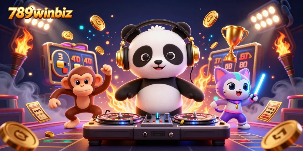 Experience thrilling gameplay at 789winbiz with vibrant slots and dynamic character action in an exciting casino illustration.