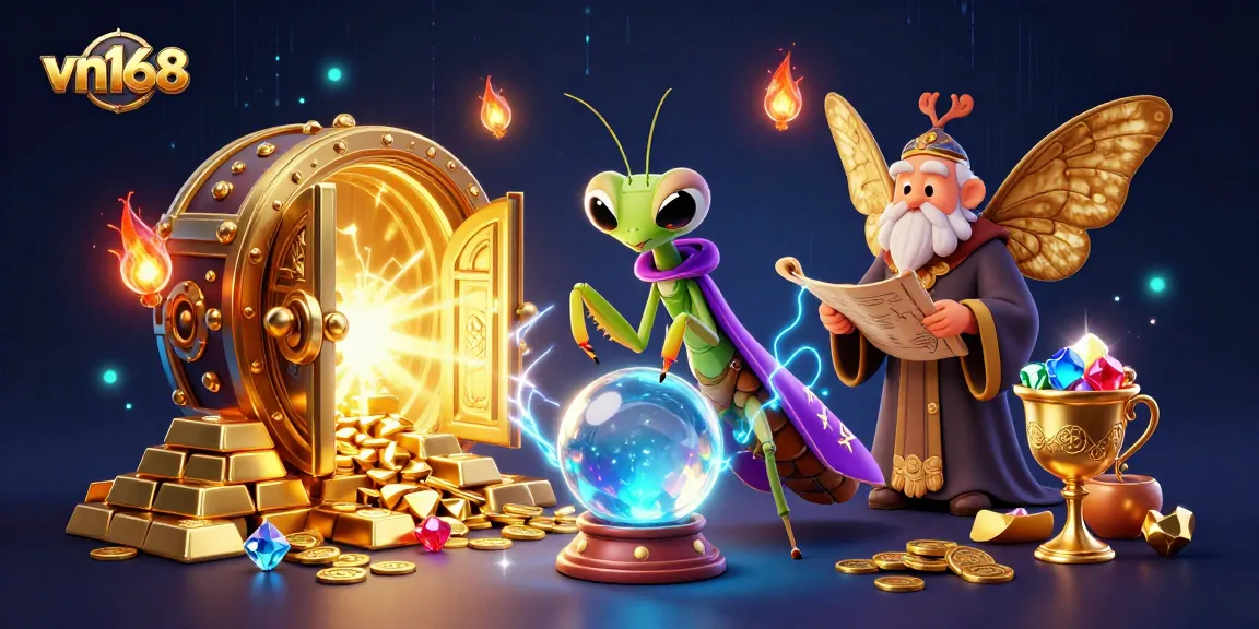 Engage in vn168's thrilling virtual casino experience with vibrant characters and dazzling treasures.