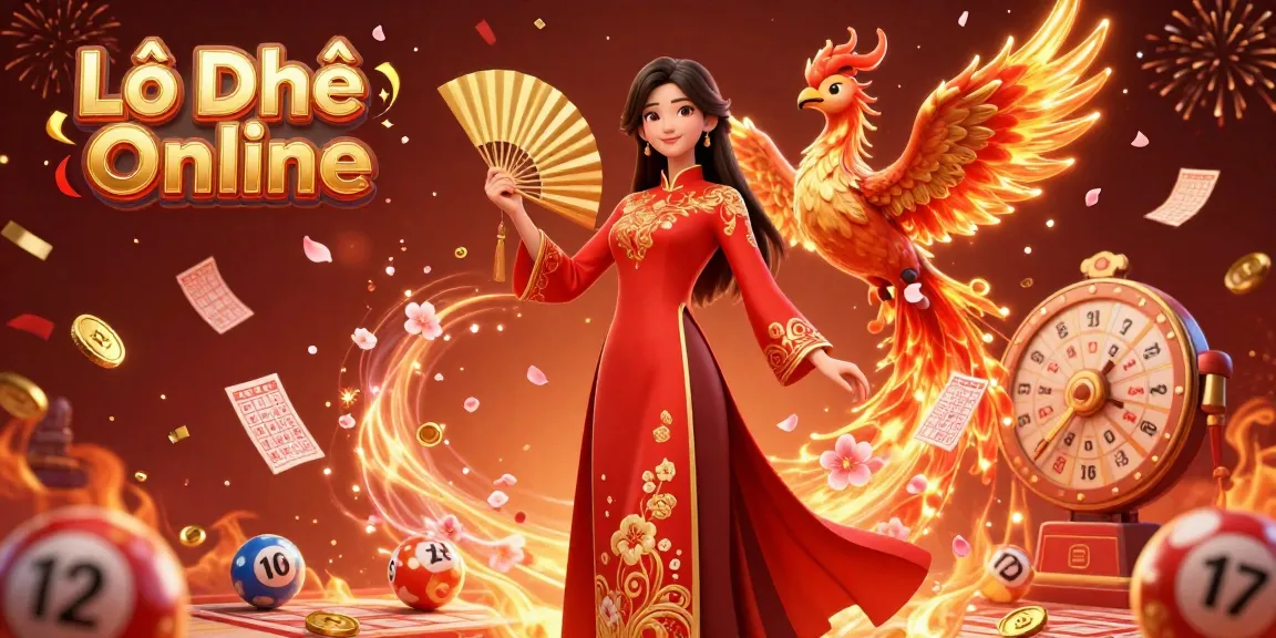 Lô Đề Online showcases a vibrant scene with a beautiful woman and a phoenix amid lottery elements.