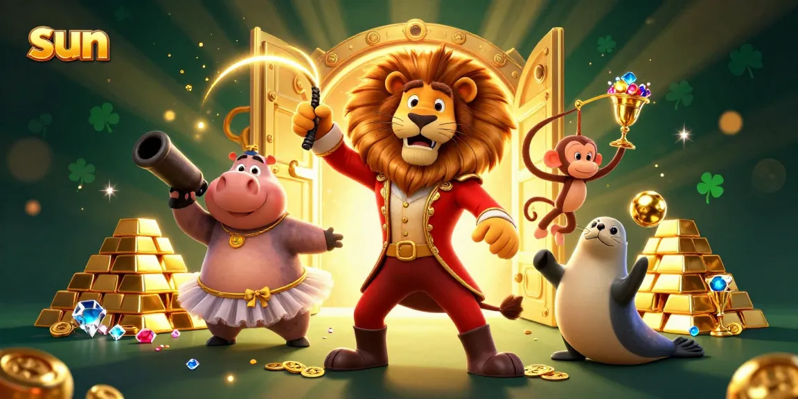 Spin to win with sun-themed 3D cartoon characters in a vibrant casino illustration.