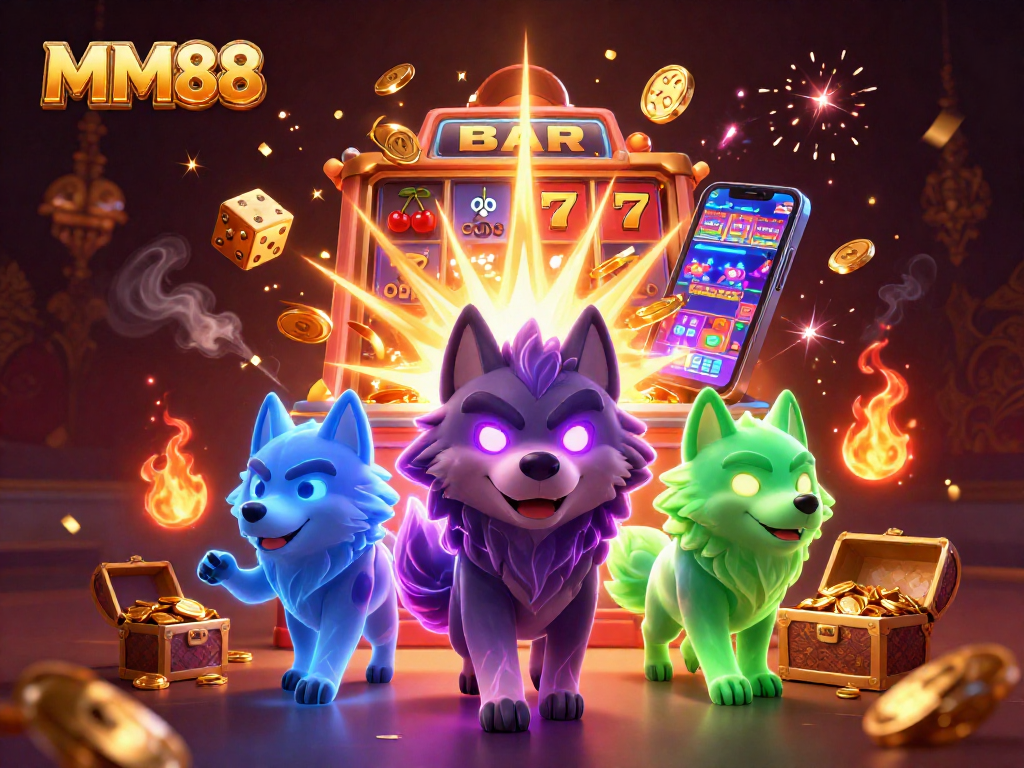 Experience the excitement of MM88 with vibrant casino elements and dynamic characters.