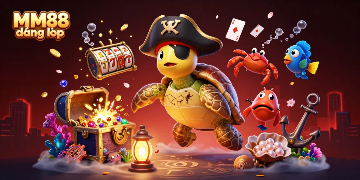 Experience MM88 đăng nhập with vibrant characters and casino elements in an underwater treasure scene.