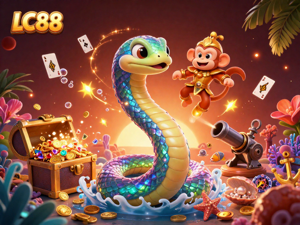 LC88 offers an exciting gaming adventure with colorful characters and vibrant casino elements.