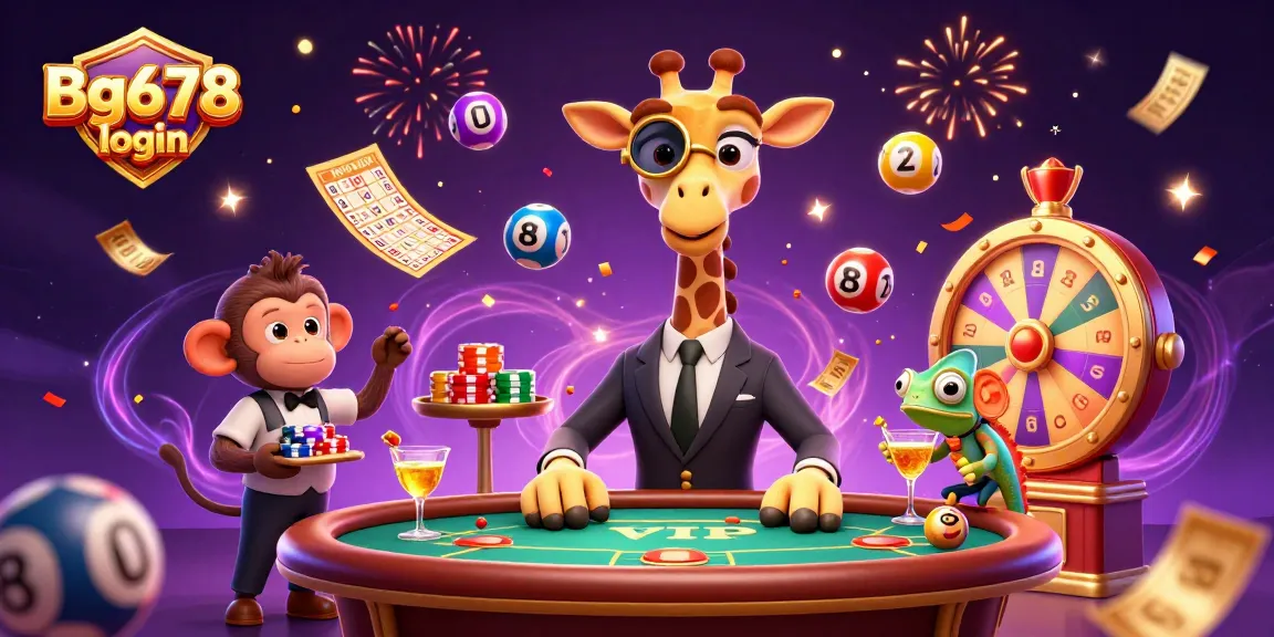 Experience thrilling gameplay with the Bg678 login illustration featuring a high-roller giraffe and dynamic gaming elements.