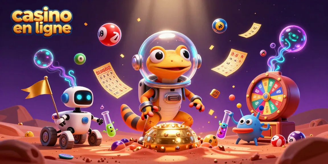 Jouez au casino en ligne avec une illustration captivante de martiens et jeux animés.