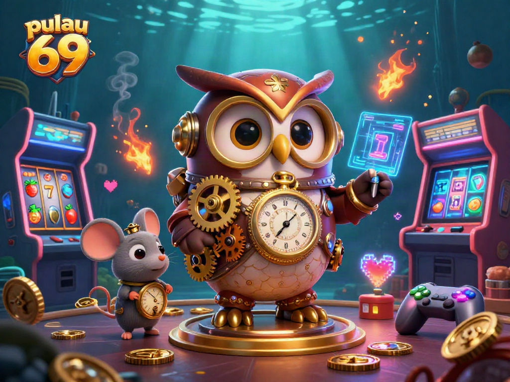 Experience pulau 69 like never before with vibrant slot reels and dynamic casino elements in this captivating illustration.