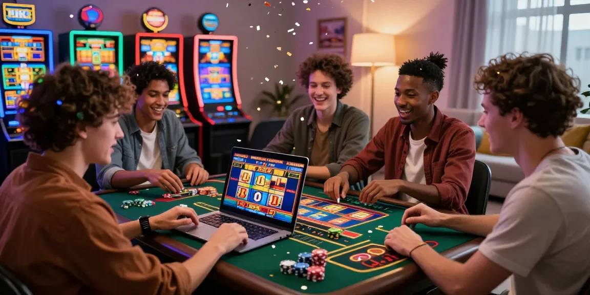 Exciting online gambling moment with players enjoying slot gacor games, celebrating big wins amidst vibrant casino atmosphere.