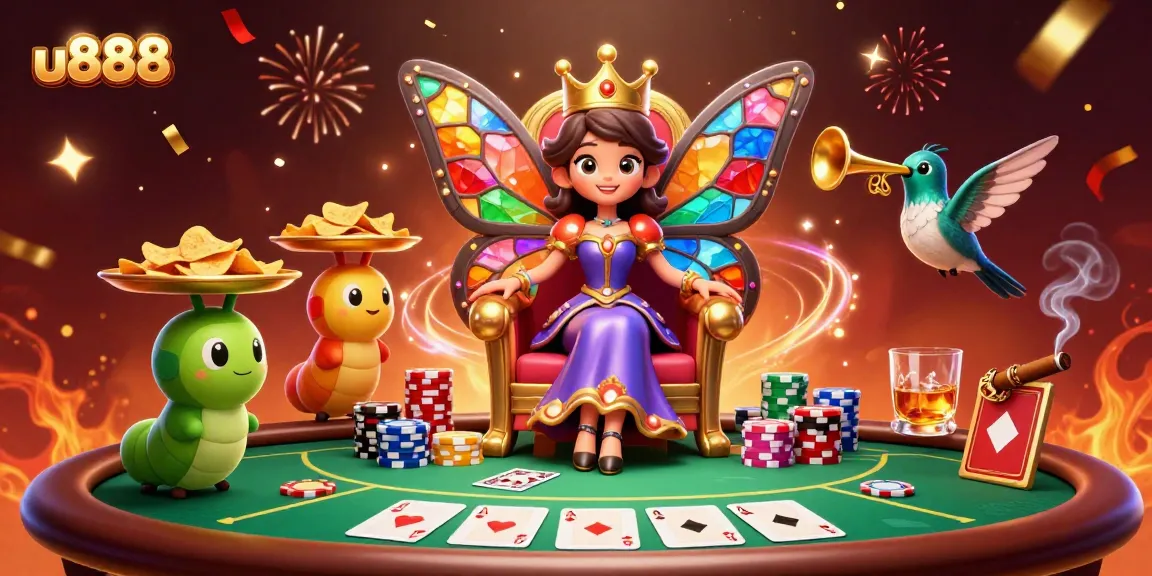 Join the u888 gaming scene with a dazzling butterfly queen and exciting poker elements.