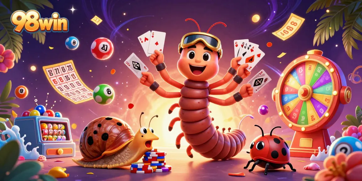 Engage with 98win's vibrant casino scene showcasing excitement with dynamic lottery elements and a friendly dealer.