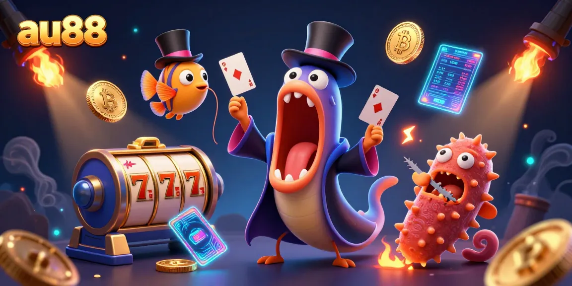 Experience the thrill of gaming with au88's vibrant characters and slot elements, showcasing an electrifying underwater casino scene.