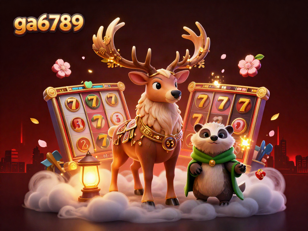 Experience thrilling slot action with ga6789 in this vibrant 3D scene showcasing golden jackpots and magical characters.