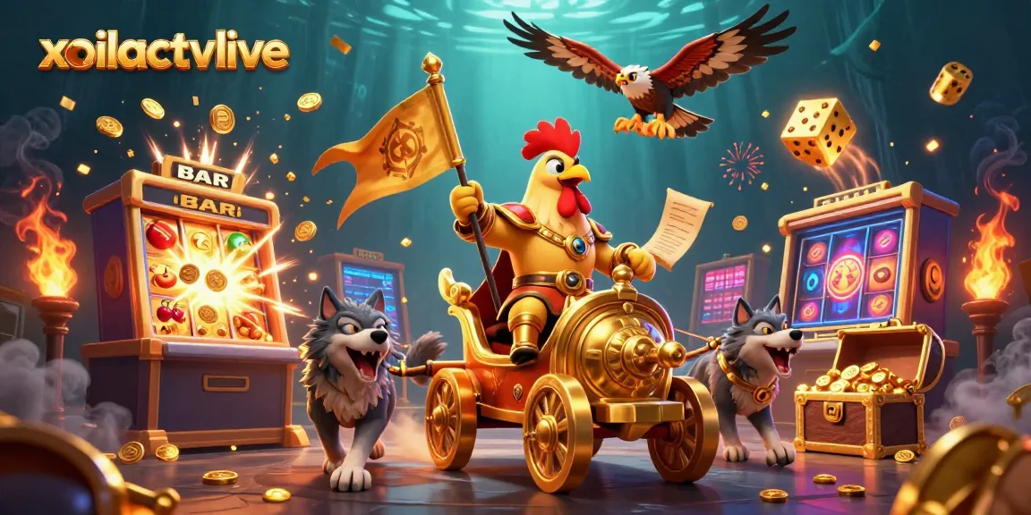 Experience exhilarating wins with xoilactvlive's dynamic scene featuring a rooster warlord and exciting casino elements.
