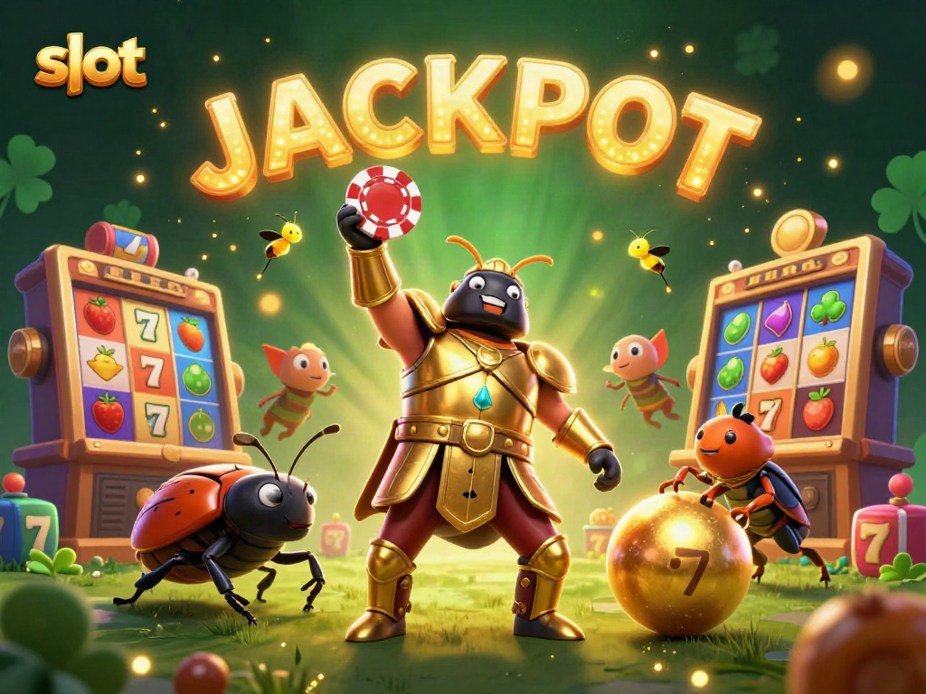 Experience thrilling slot action with a beetle victory scene showcasing jackpot symbols and colorful reels.