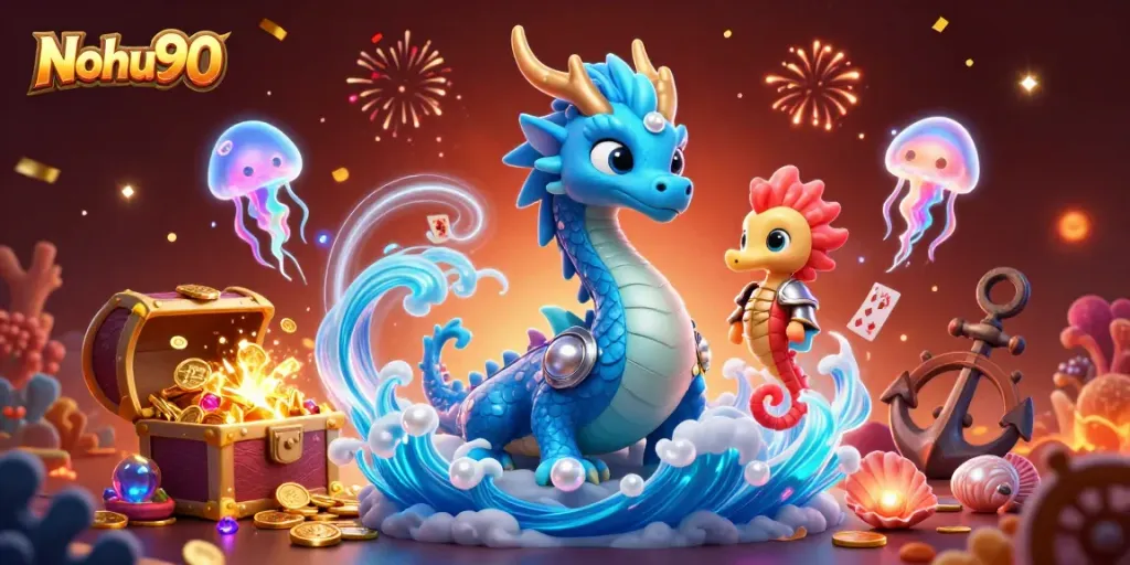 Experience the thrill of Nohu90 with a vibrant underwater casino theme featuring a dragon and knight.