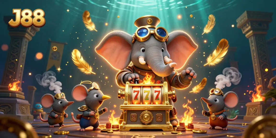 Spin the J88 slot machine with steampunk characters in a vibrant, action-packed casino scene.