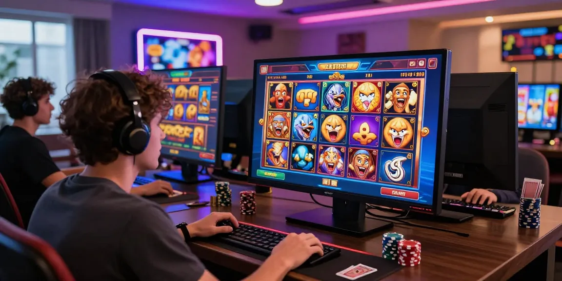 Engaging online gambling experience with daftar slot games, players enjoying vibrant graphics in a lively atmosphere.