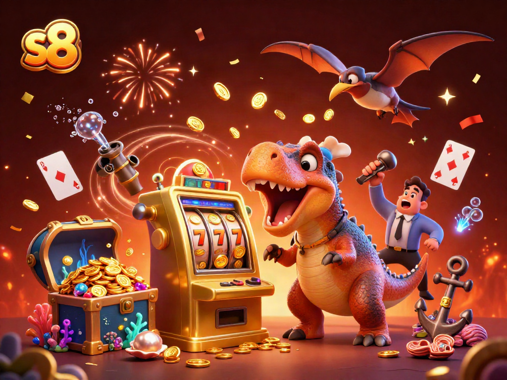 Watch the s8 pachycephalosaurus hit the jackpot at a vibrant casino scene!