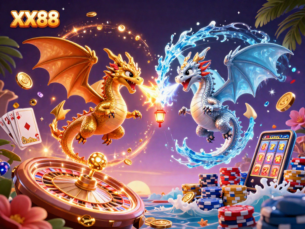 Experience the magic of gaming with XX88 as twin dragons bring luck and excitement to your bets!
