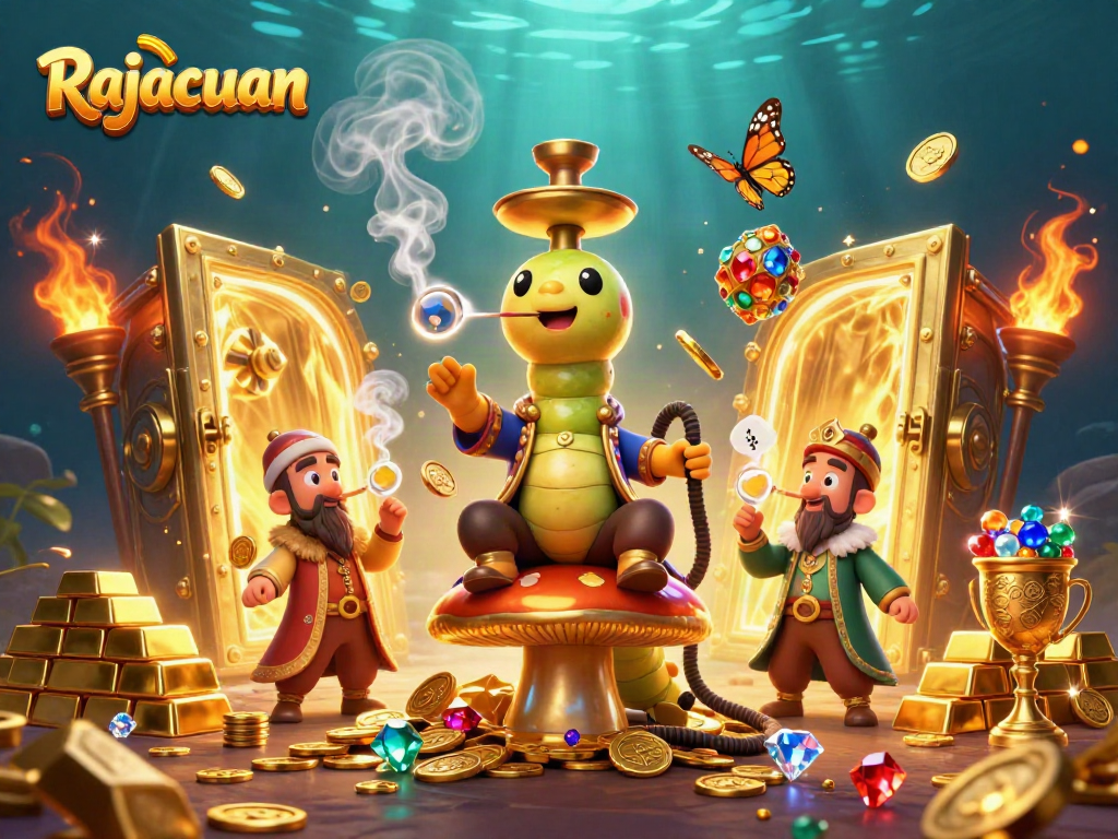 Experience the thrill of Rajacuan with a vibrant slot game scene showcasing captivating characters and gold treasures.