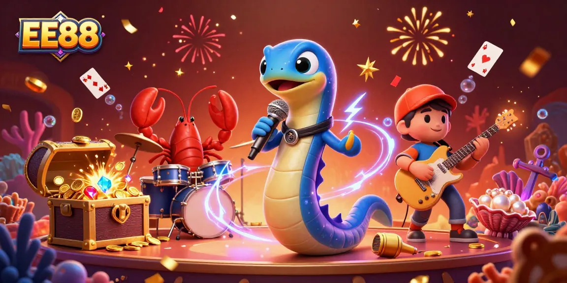 Experience dynamic gambling fun with EE88 featuring electric eel DJs and colorful treasures.