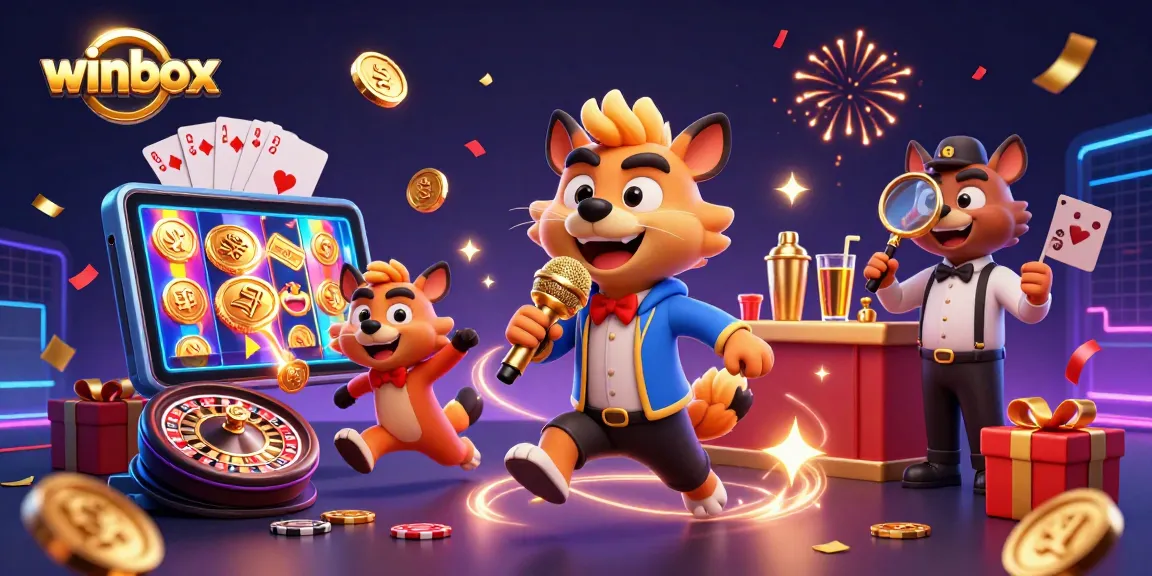 Experience the thrill of winbox with lively hyenas at a comedy casino, celebrating with games and laughter.